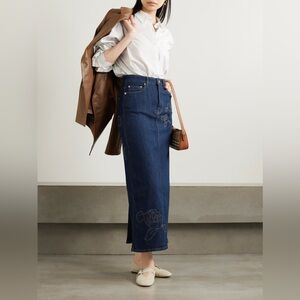 NWT GANNI Rinse Rose Denim Maxi Skirt euro 52 us L to XL